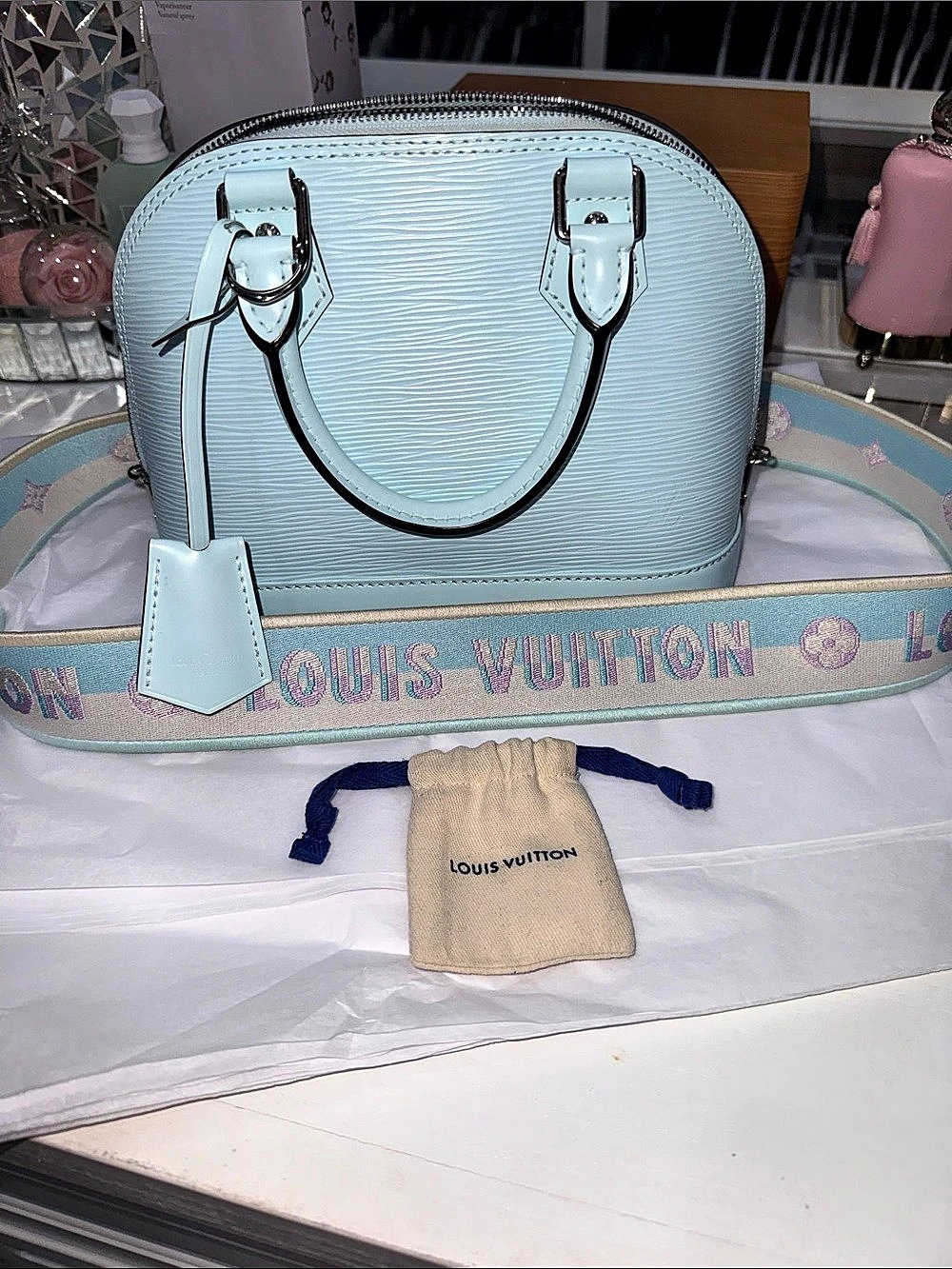 Authentic Louis Vuitton Alma BB SL Epi Lagoon